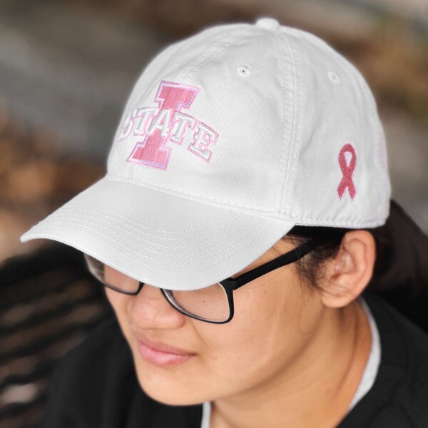 L2 I-State White Breast Cancer Awareness Hat Adjustable